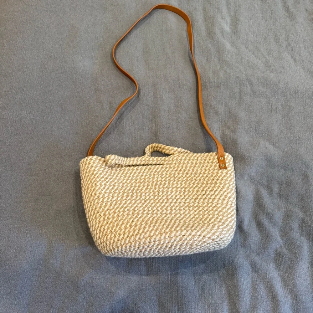 Cream Woven Tote Bag with Strap - Picture 3 of 3